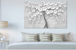 Tablouri living copac flori albe