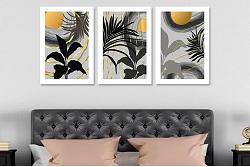 Tablou canvas auriu negru abstract 3 piese